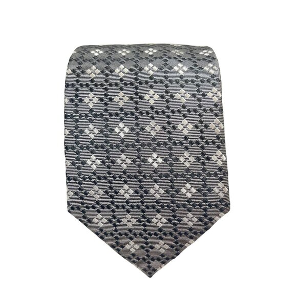 Emilio Ponti necktie gray black patterned 100% silk 3.25" wide 58" long - Picture 1 of 6
